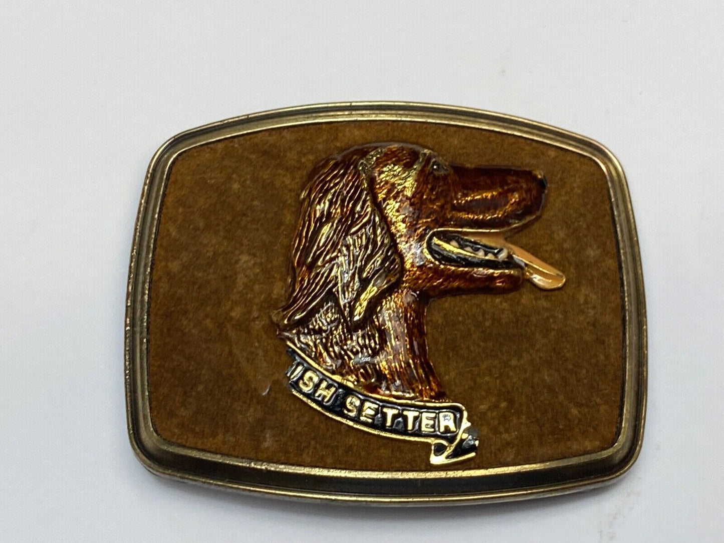 Vintage Irish Setter Dog - Man's Best Friend belt buckle 1979 Raintree