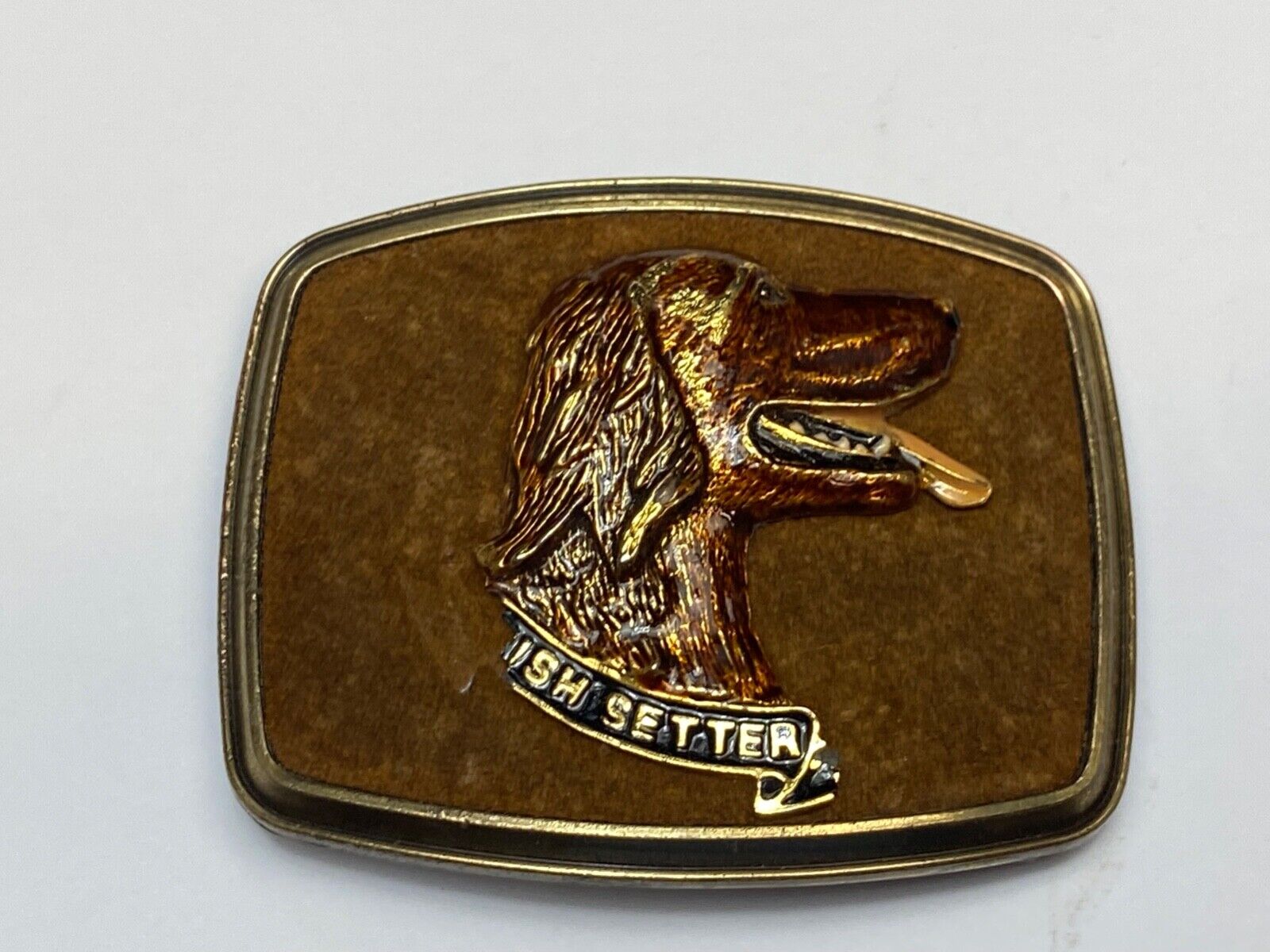 Vintage Irish Setter Dog - Man's Best Friend belt buckle 1979 Raintree