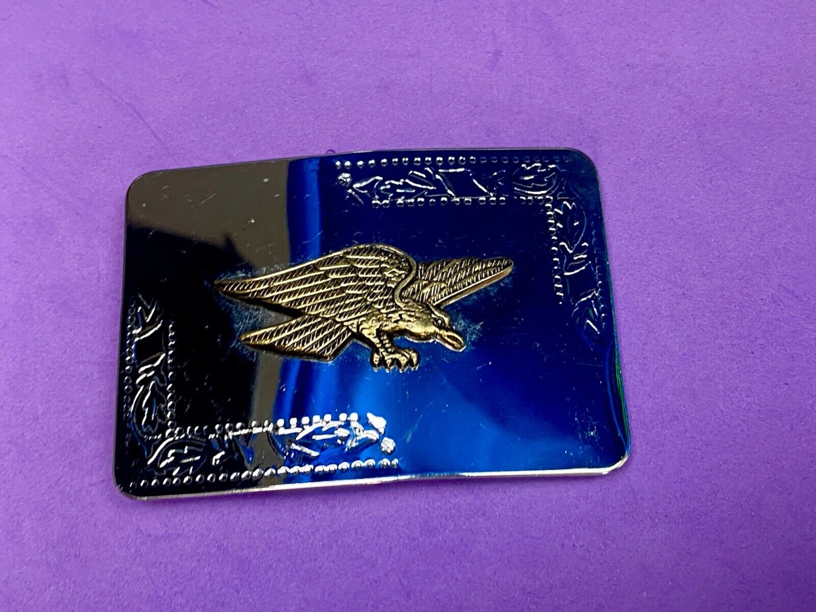 Vintage Hunting Diving Flying Eagle - Two Tone Mirrored Rectangular Belt Buckle