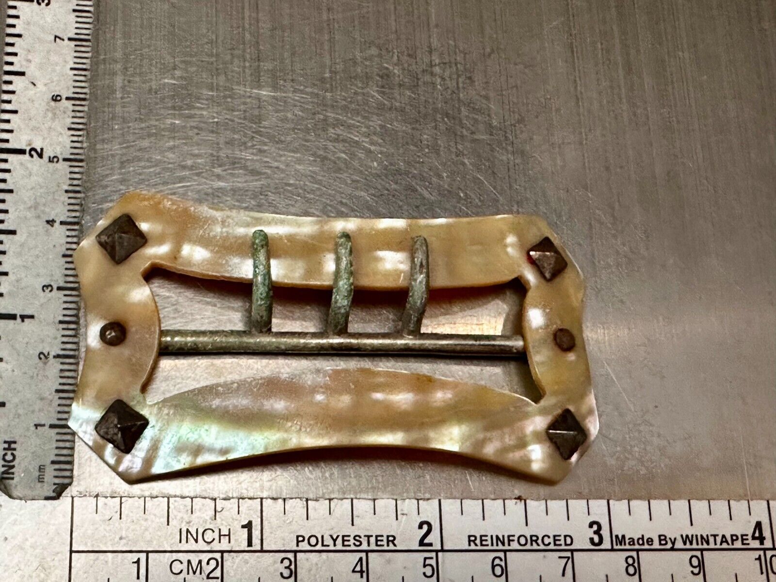 Three Prong Antique Vintage Mop Mother Of Pearl 3" Wide Belt Buckle