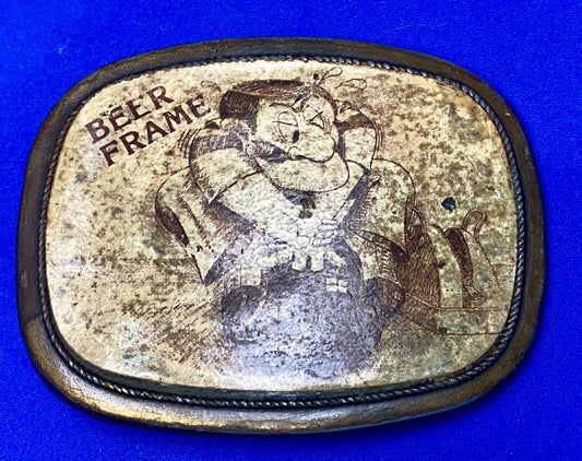 Beer Frame Bowling Novelty Cartoon Drawing  Vintage Belt Buckle