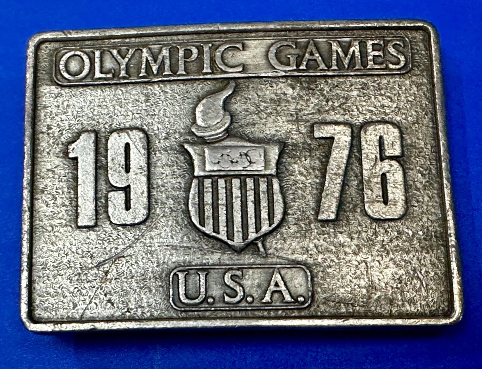 Bergamot Brass Works 1976 Olympic Games Belt Buckle USA Vintage Rectangle Solid