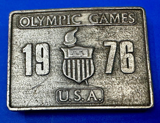 Bergamot Brass Works 1976 Olympic Games Belt Buckle USA Vintage Rectangle Solid