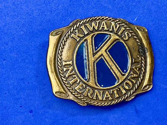 Vintage Kiwanis Club international blue enamel cut out belt buckle 