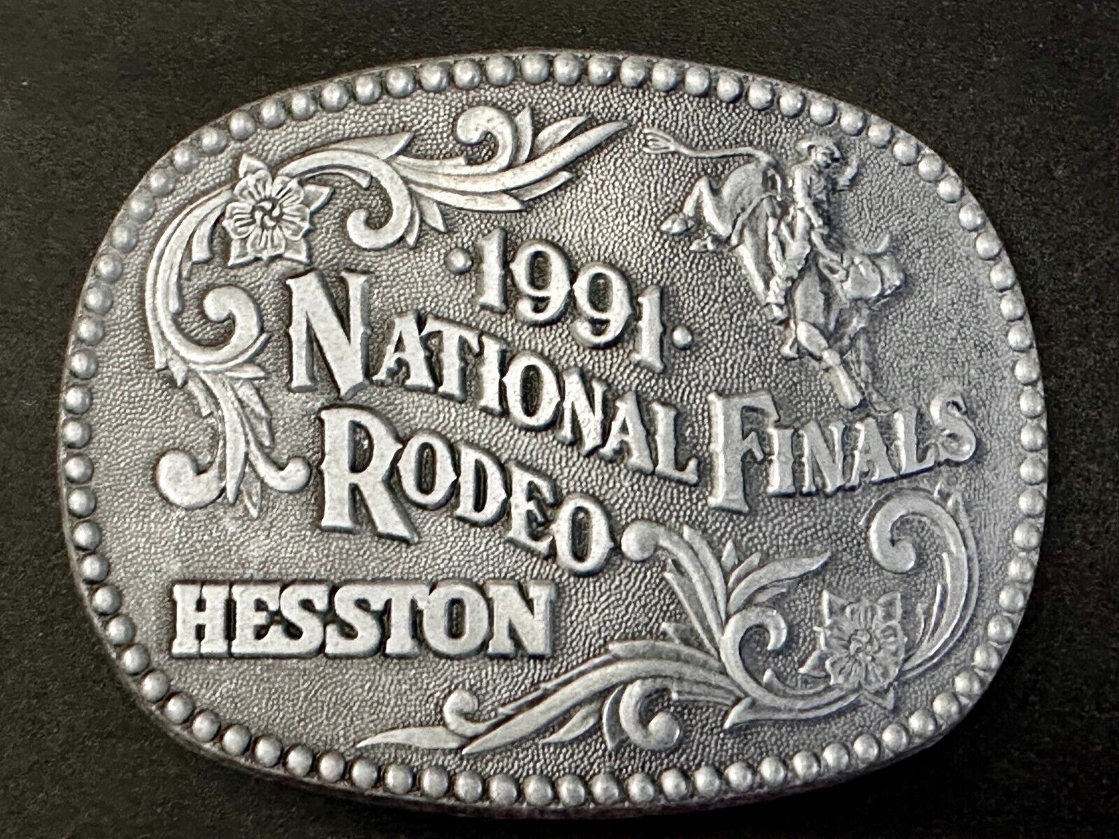 1991 Hesston NFR National Finals Rodeo Cowboys Western ADM Belt Buckle
