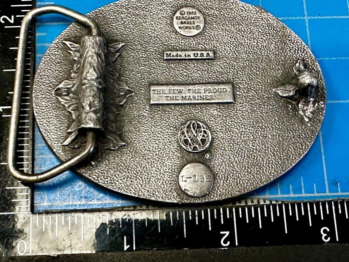 United States Marines Patriotic Raising Flag Vintage 1982 Bergamot Belt Buckle