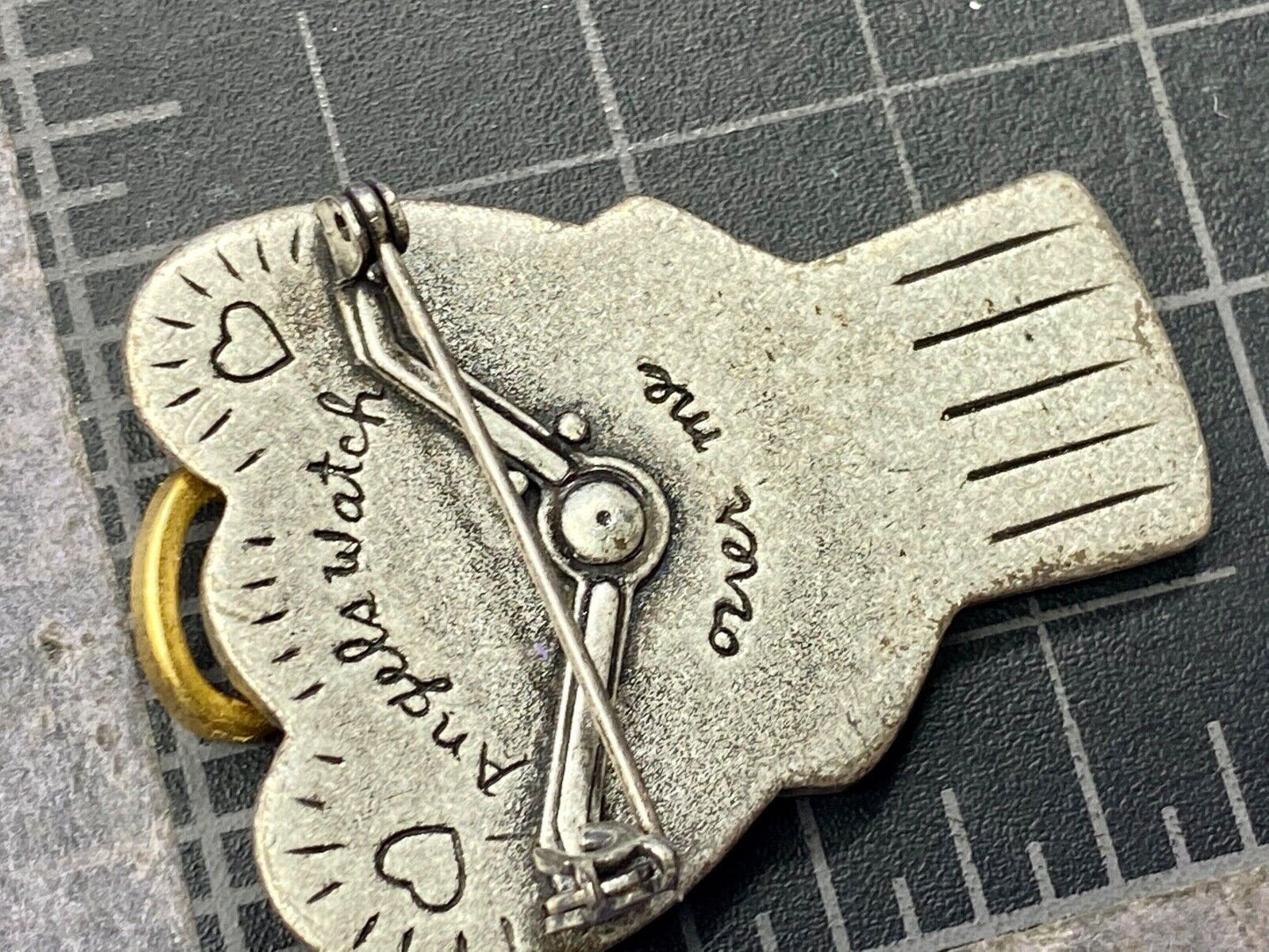 Angels Watch Over Me Pewter Two tone Halo &Heart  Brooch Pin Costume Jewelry