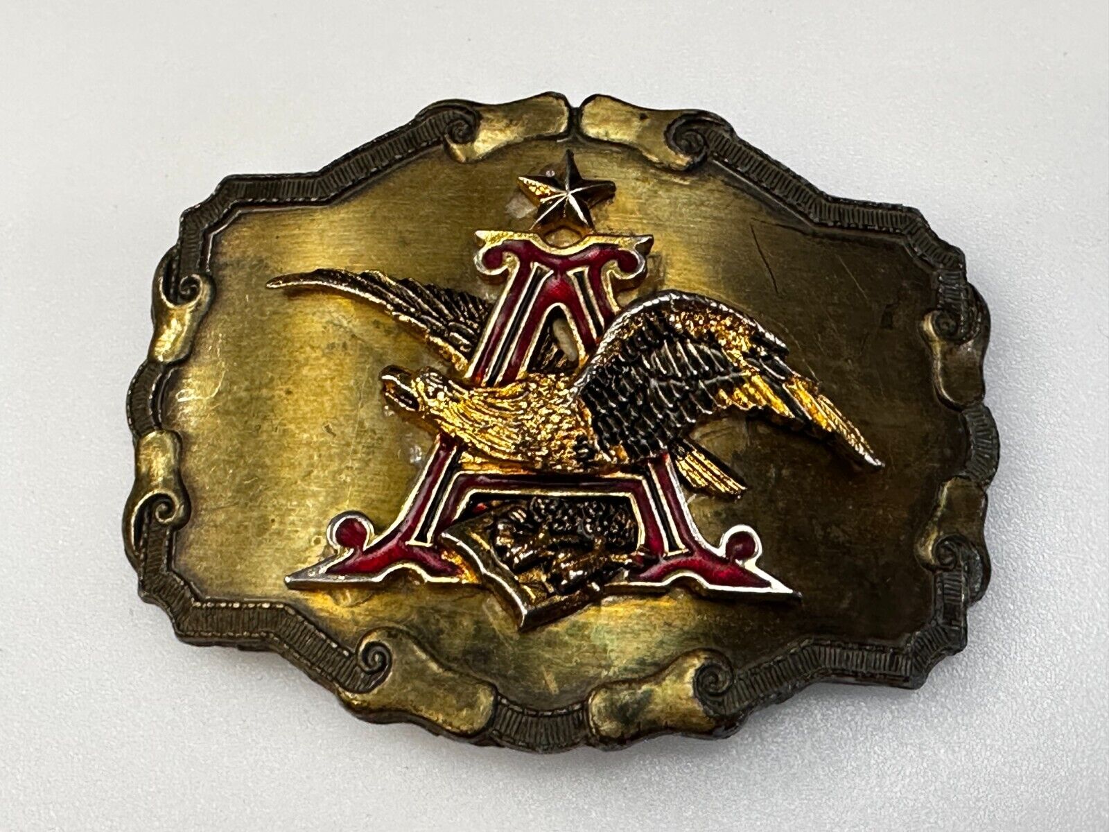 Anheuser-Busch Budweiser Beer Eagle Logo Vintage 1977 Raintree Belt Buckle