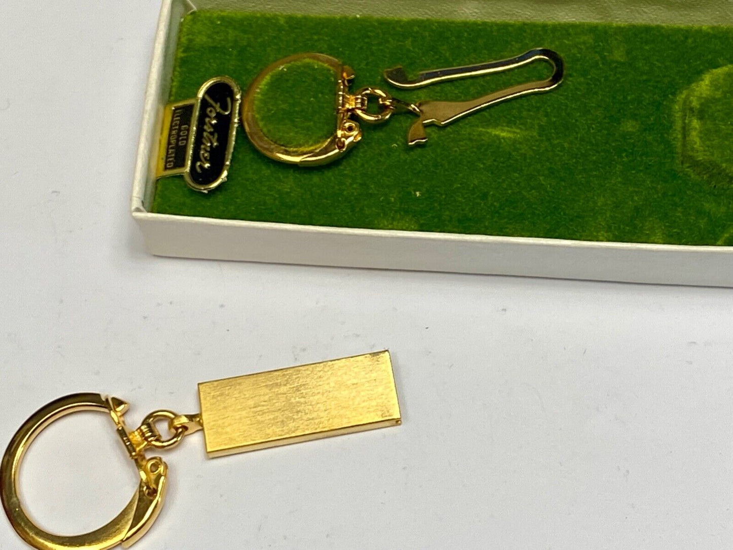 Vintage Foster USA Keychain Pull Apart Engraved H  Bar Gold Plated Mid Century