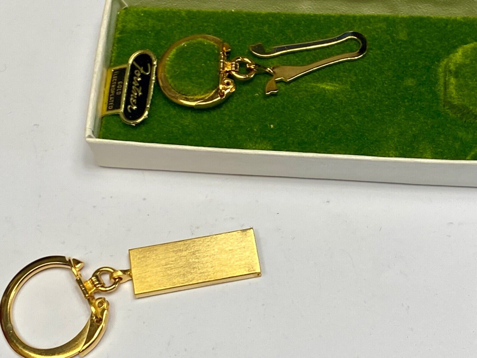 Vintage Foster USA Keychain Pull Apart Engraved H  Bar Gold Plated Mid Century