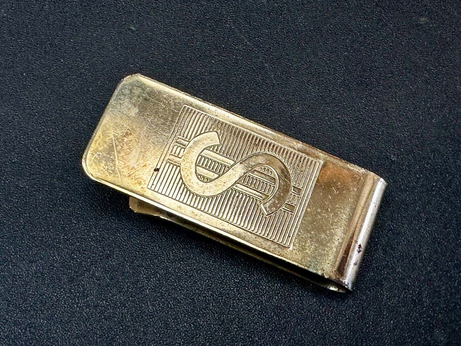 Vintage Gold Tone Dollar Sign $ Bill Holder Old School Money Clip