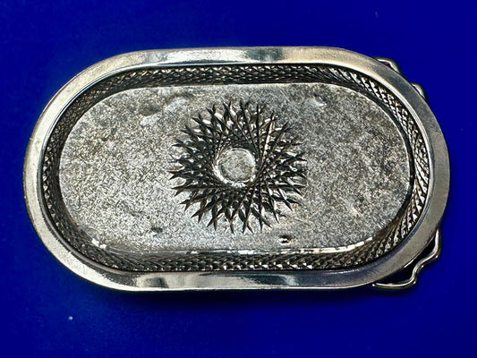 Vintage Brown Color Etched Starburst pattern silver tone oval Belt Buckle