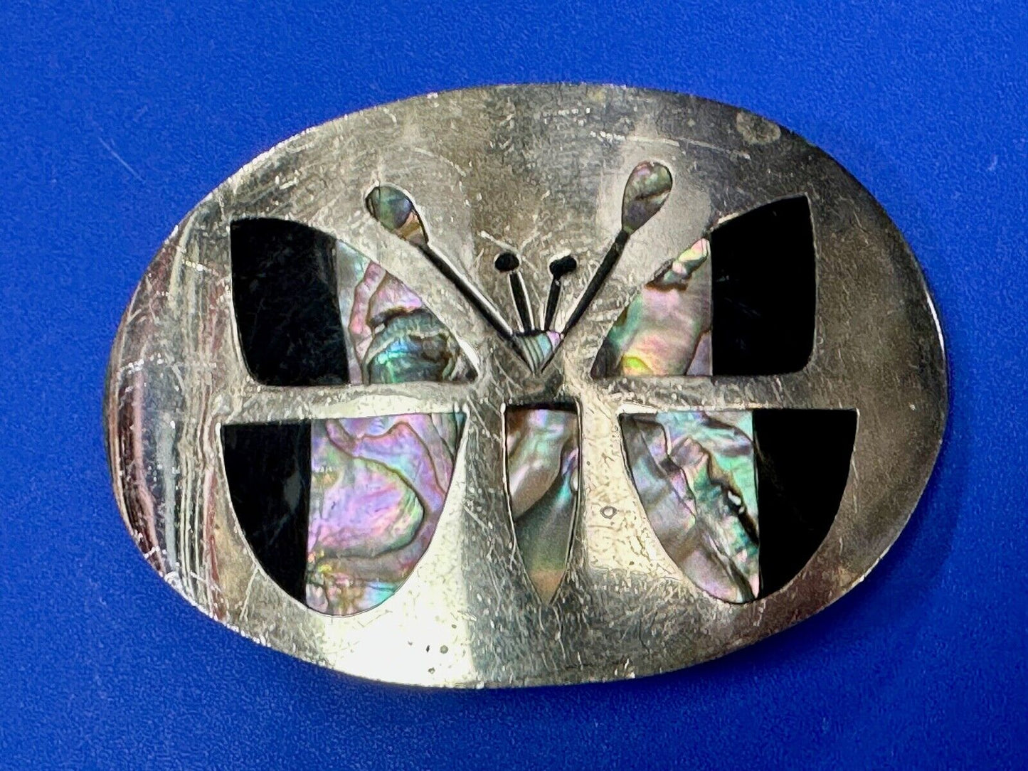 Abalone Shell Butterfly - Gorgeous vintage raised sterling silver?  belt buckle