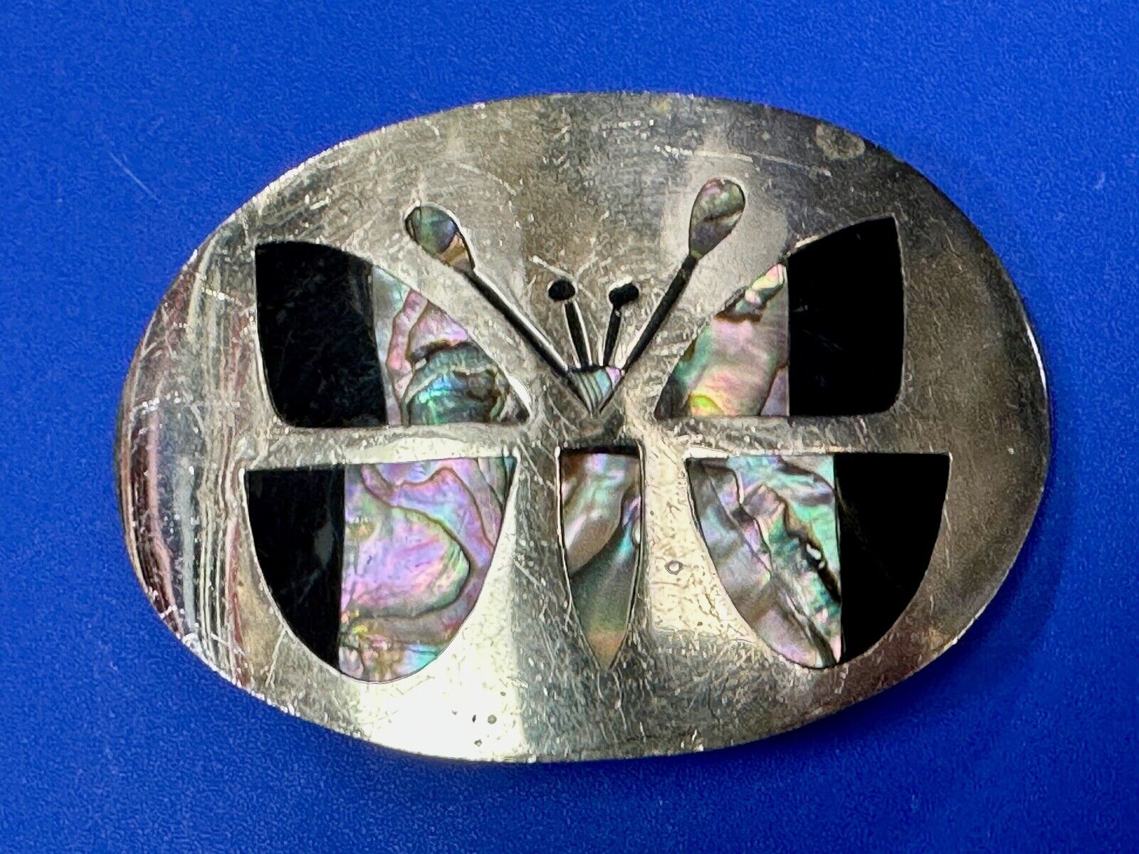 Abalone Shell Butterfly - Gorgeous vintage raised sterling silver?  belt buckle