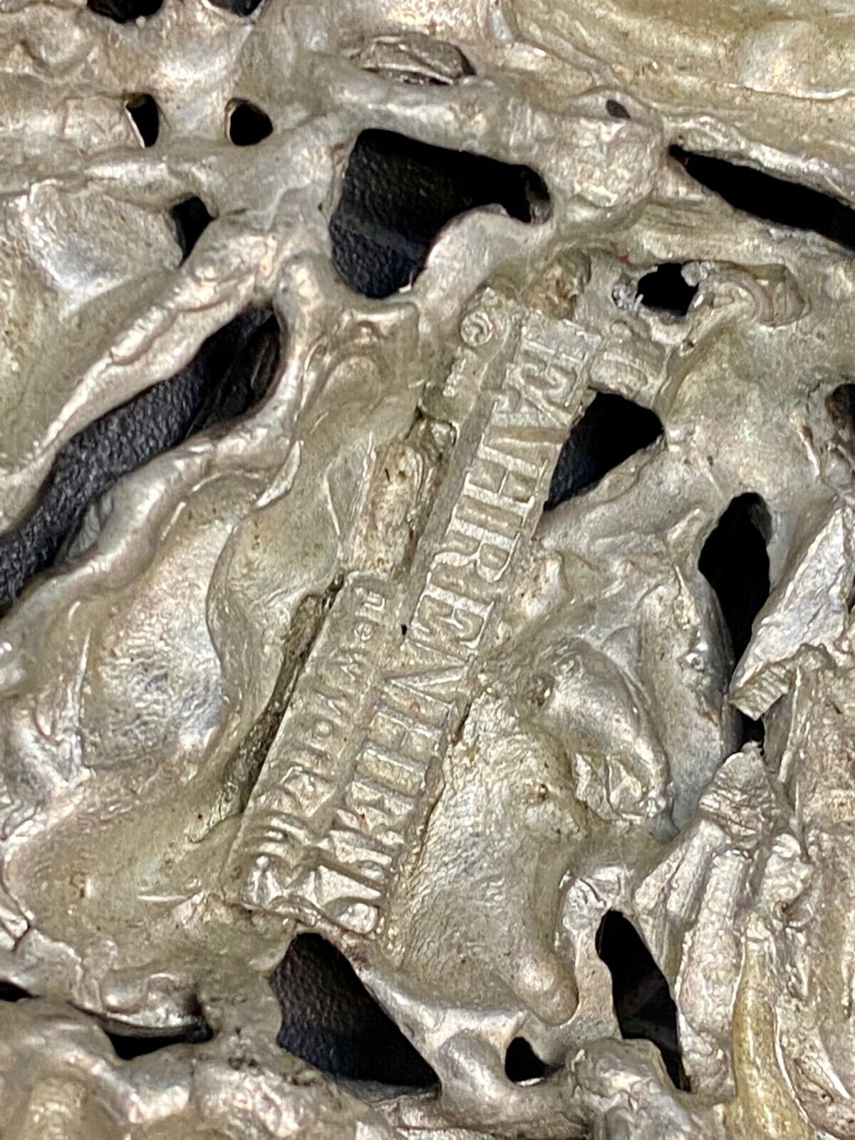 80'S Fahrenheit Ny Connie Bates Silver Tone Chunky See Through Belt Buckle