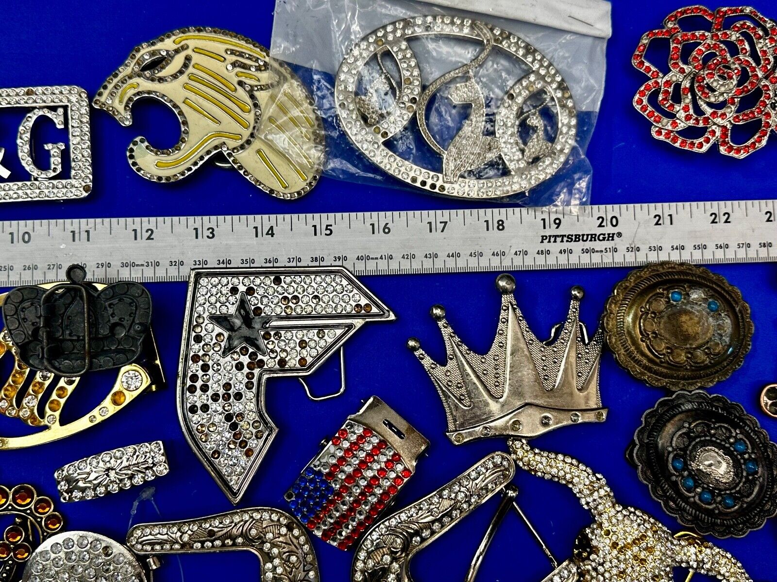 34 Bulk Lot Junk Drawer Grab Bag  to REPAIR Belt Buckle - Missing Rhinestone's