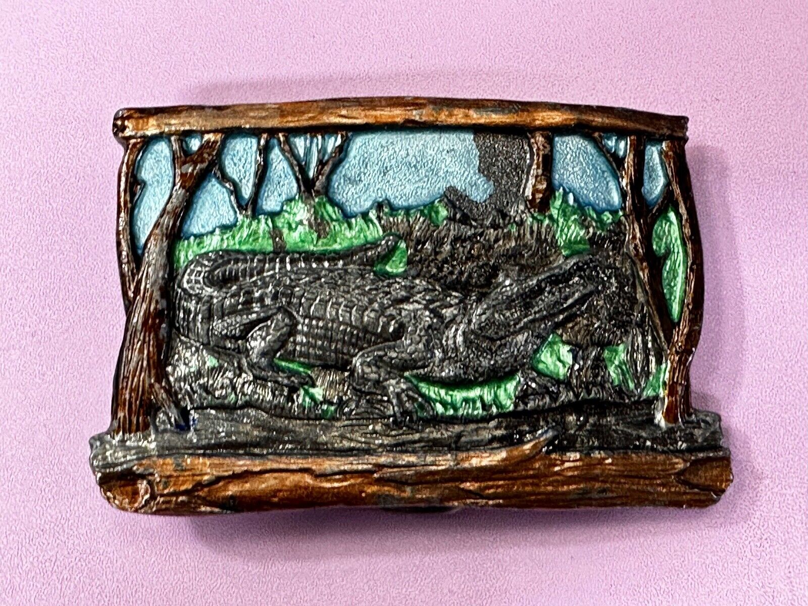 Alligator Crocodile Reptile Wildlife VTG 1988 Belt Buckle The Great American Co.
