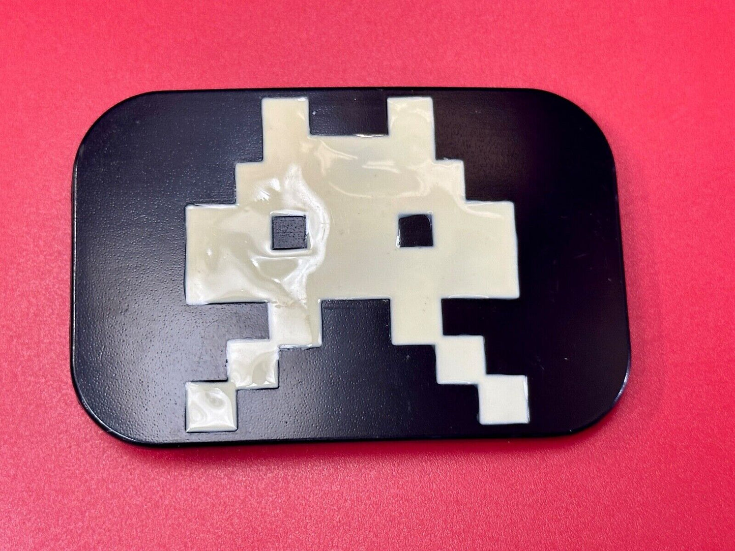 Video Game Arcade Icon Character Black & White Pixilated Shape Belt Buckle