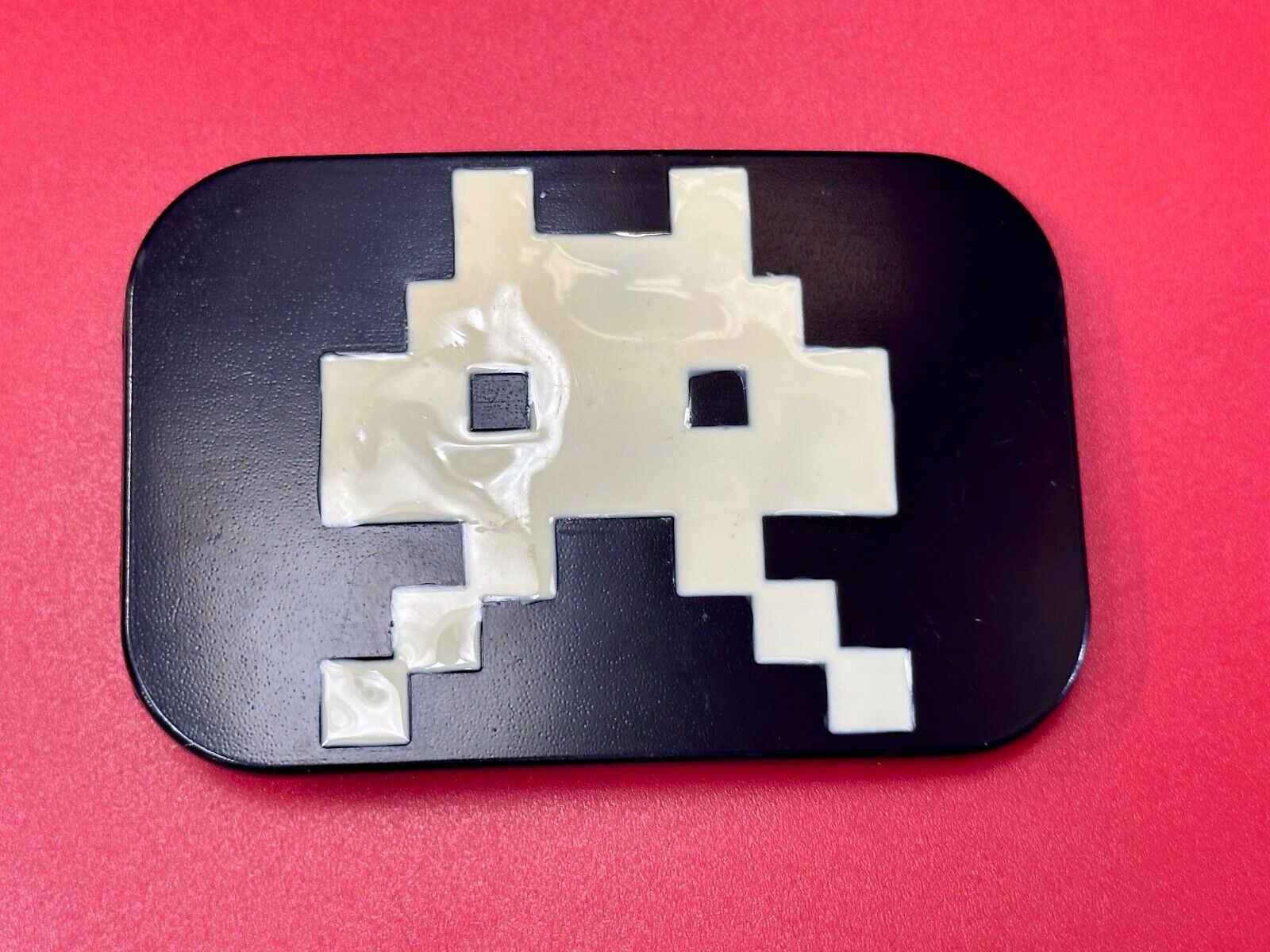 Video Game Arcade Icon Character Black & White Pixilated Shape Belt Buckle