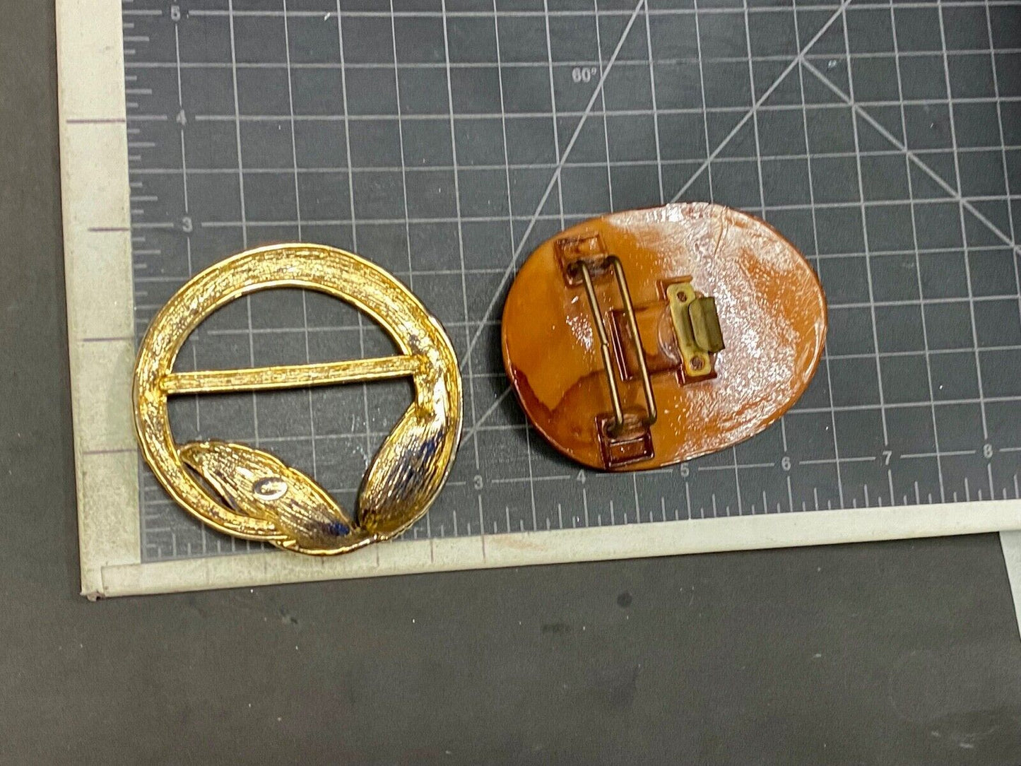 Torino Signed Gold Tone Round Scarf Tie Clip Belt Buckle Plus Bonus Belt Buckle 