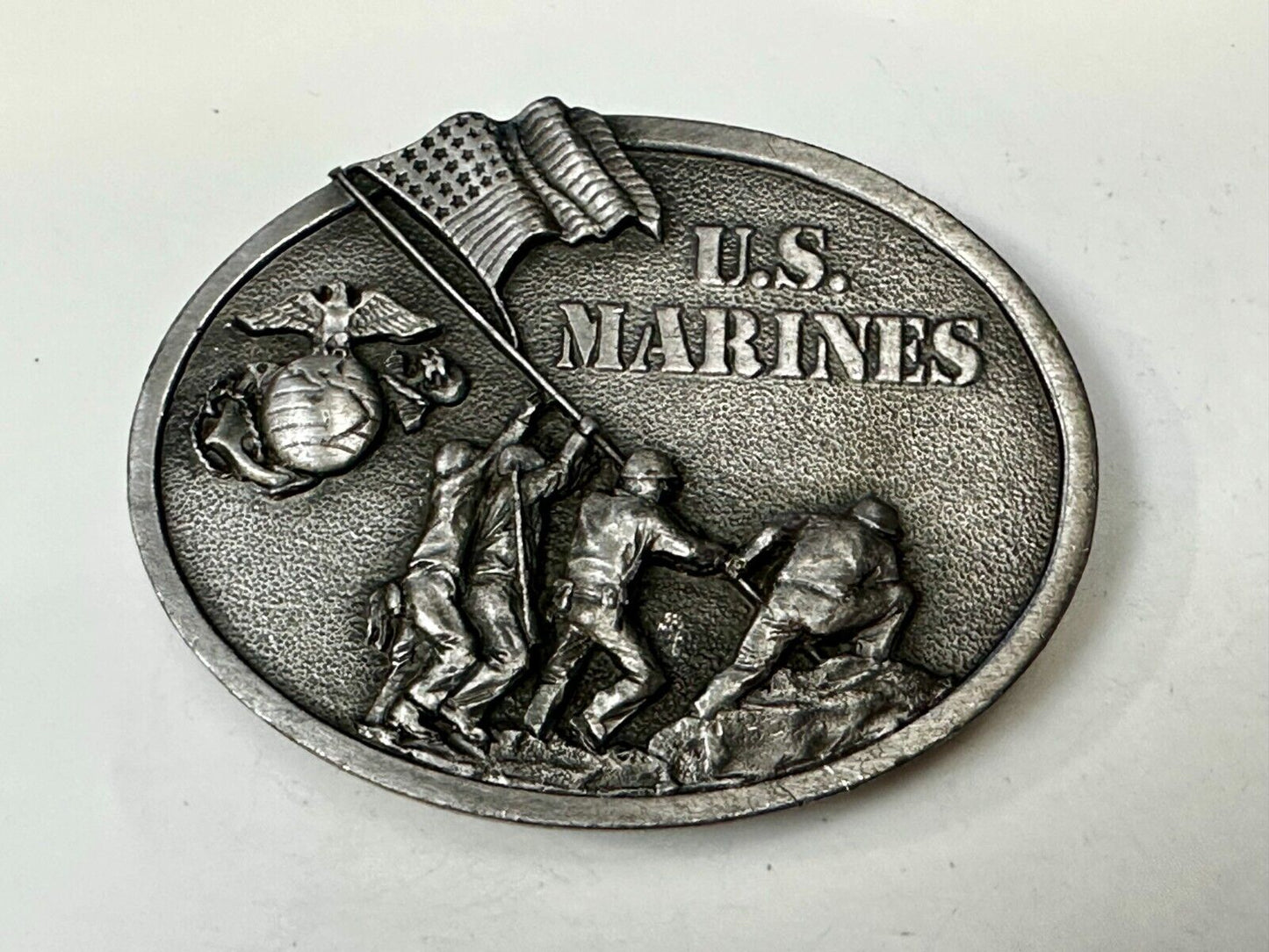 United States Marines Patriotic Raising Flag Vintage 1982 Bergamot Belt Buckle