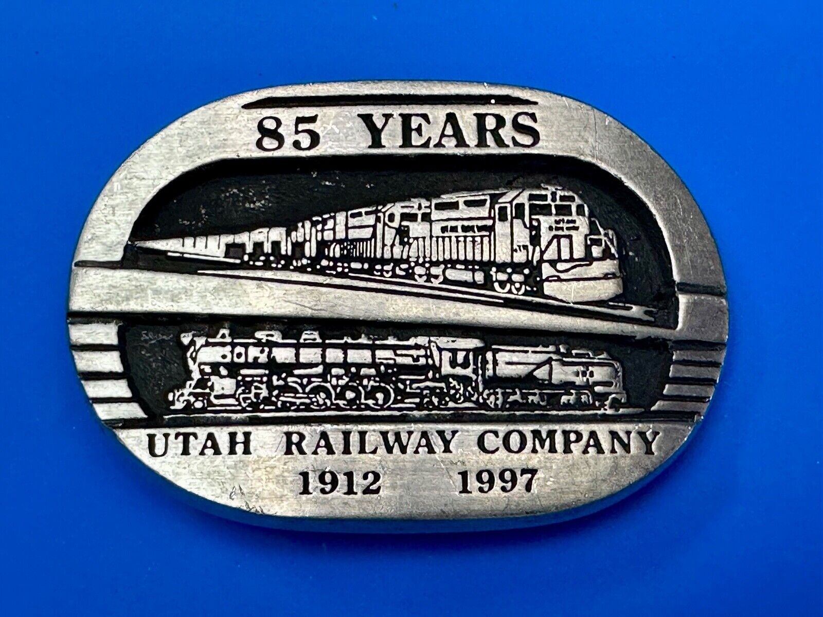Utah Railway Co Vtg Train Railroad 85 Years - Gary Prazen Sculpture Belt Buckle