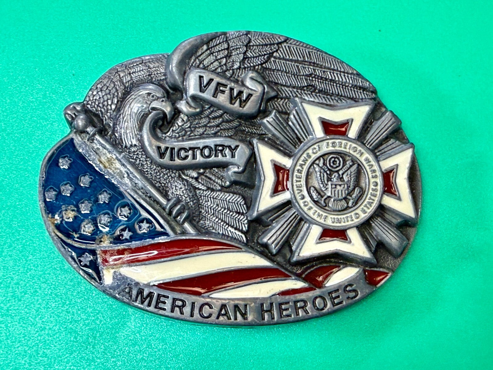 VFW American Heroes Veteran of Foreign War Victory US Flag  Belt Buckle