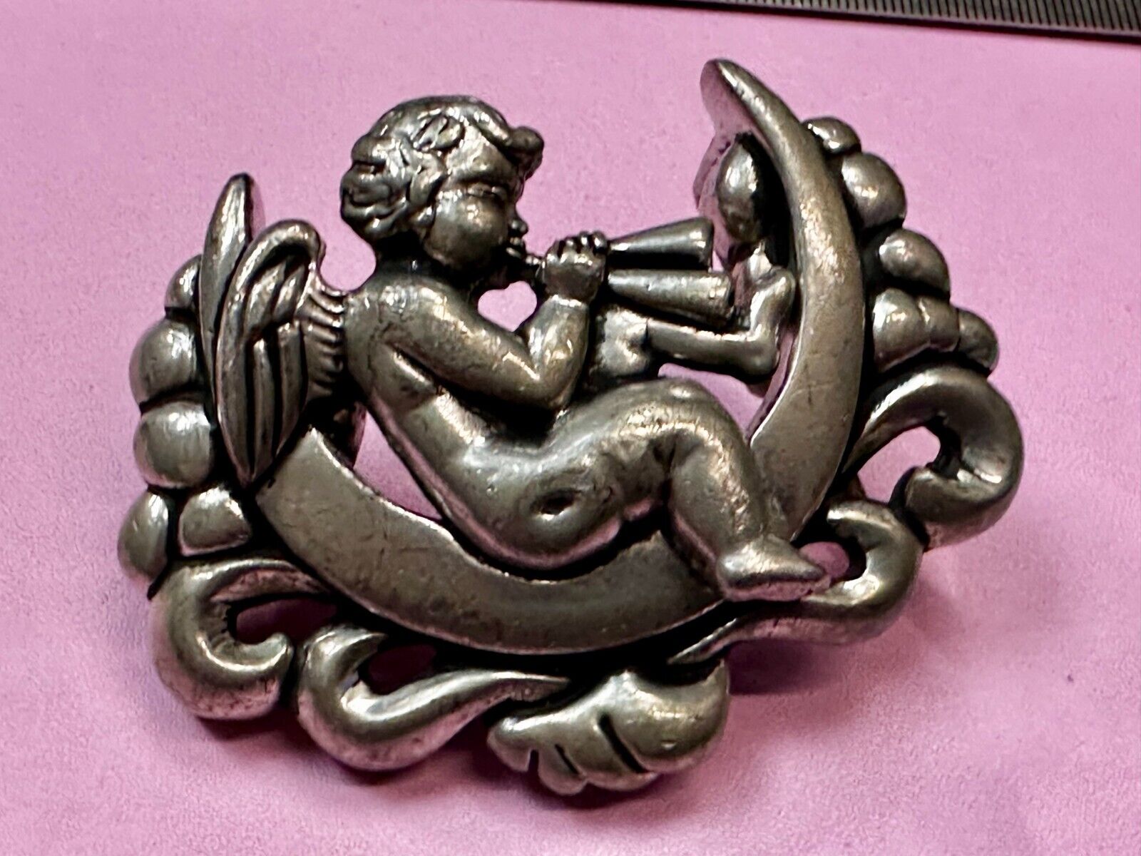 Angel Cherub Playing Flute Figural Cutout Rare Belt Buckle #1008 Vicenza