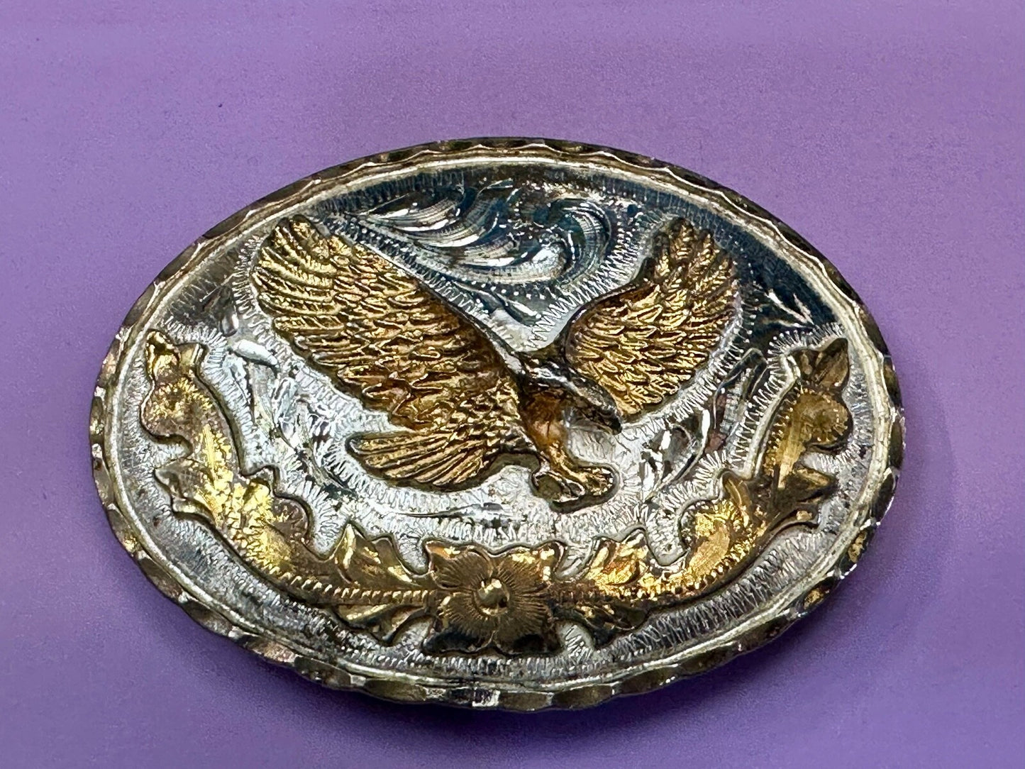 American Patriot Eagle - Majestic Vintage Alpaca Fina JG Mexico Belt Buckle 