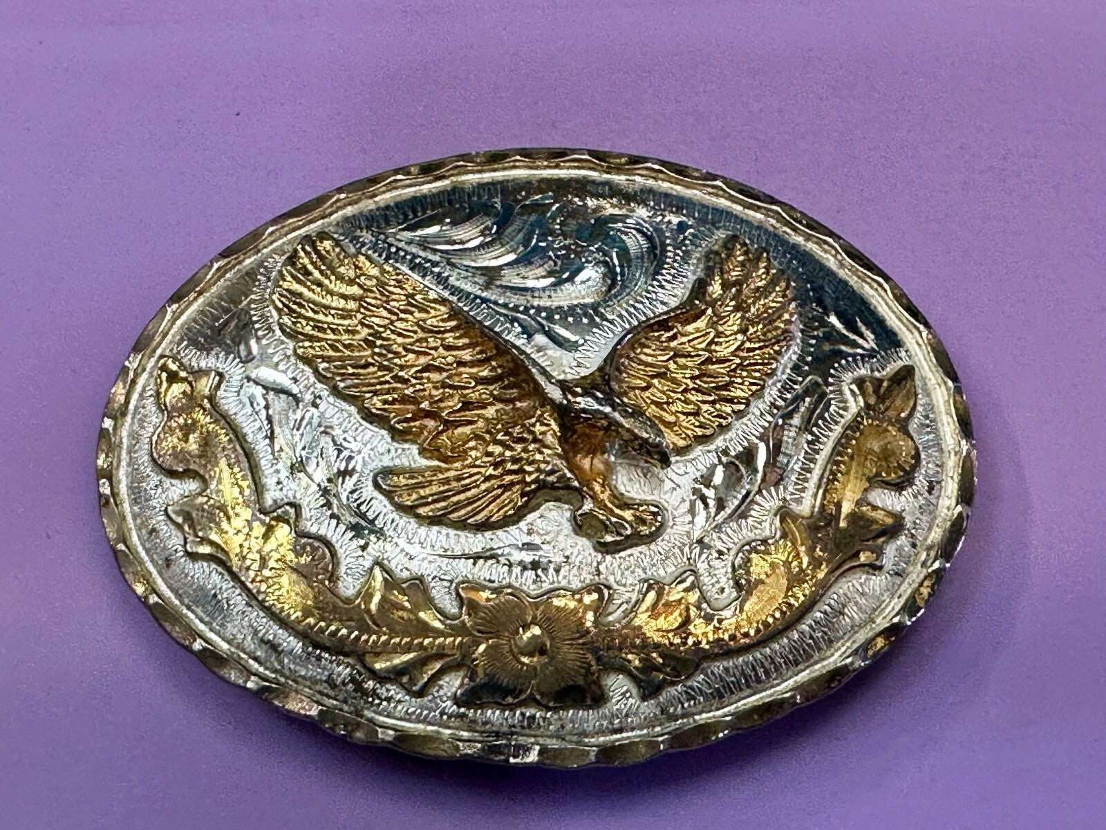 American Patriot Eagle - Majestic Vintage Alpaca Fina JG Mexico Belt Buckle 