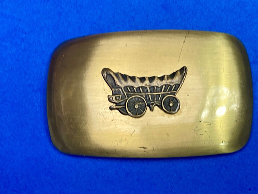 Vintage Covered Wagon Mixed Metal Western Cowboys Belt Buckle By Chambers 