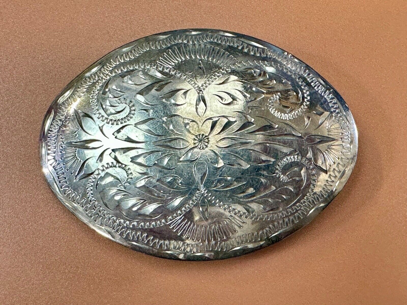Beautiful Western Flair 3.5" wide engraved oval belt buckle