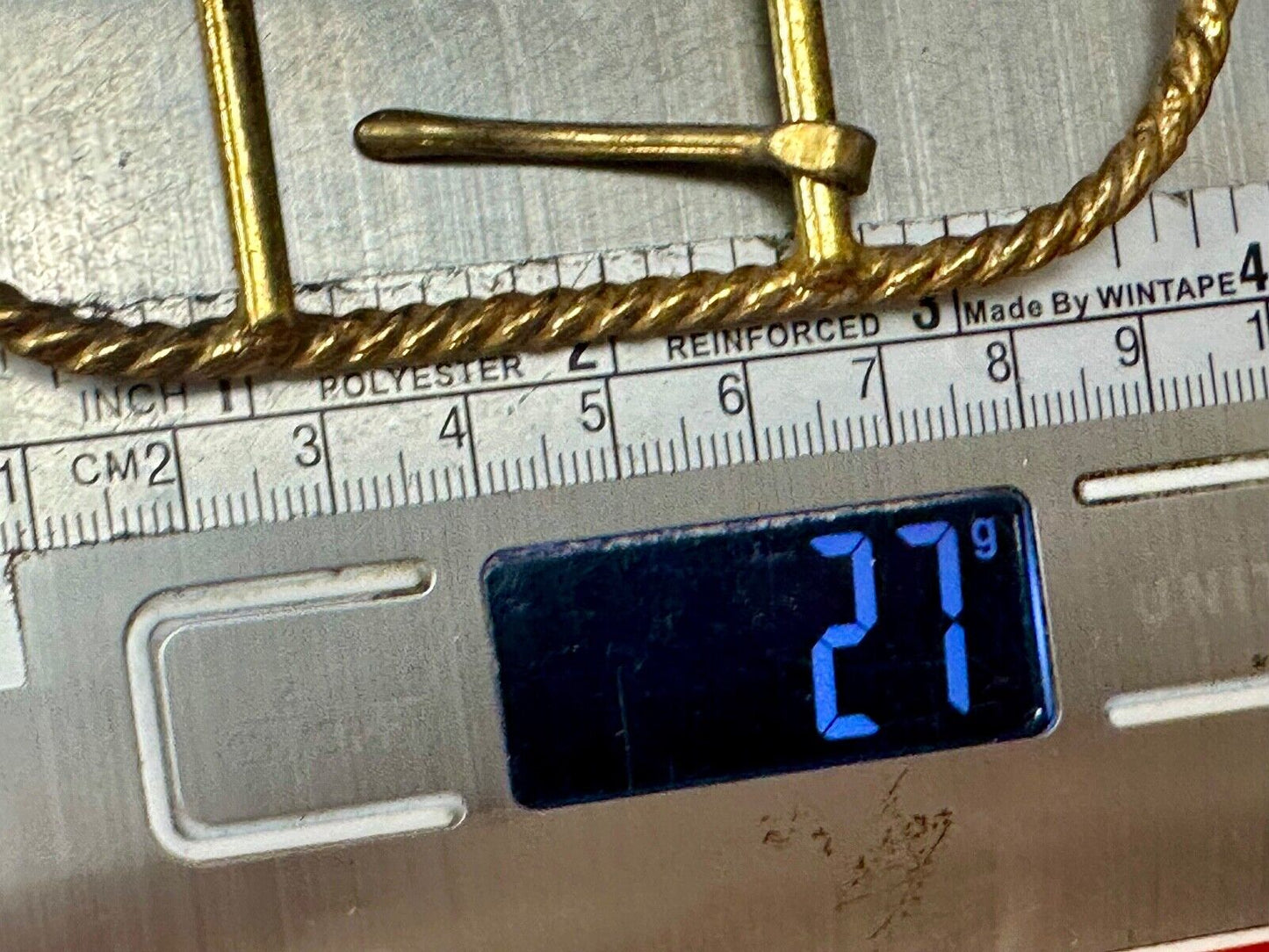 unique 4" wide Vintage gold tone Rope or Knot pattern belt buckle