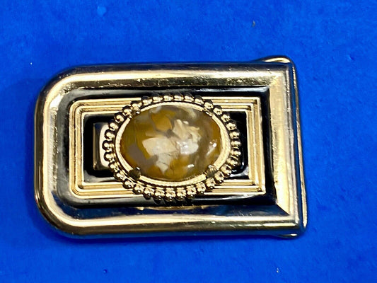 Vintage Cab Cabochon Stone Centerpiece On Small Gold Tone Belt Buckle 