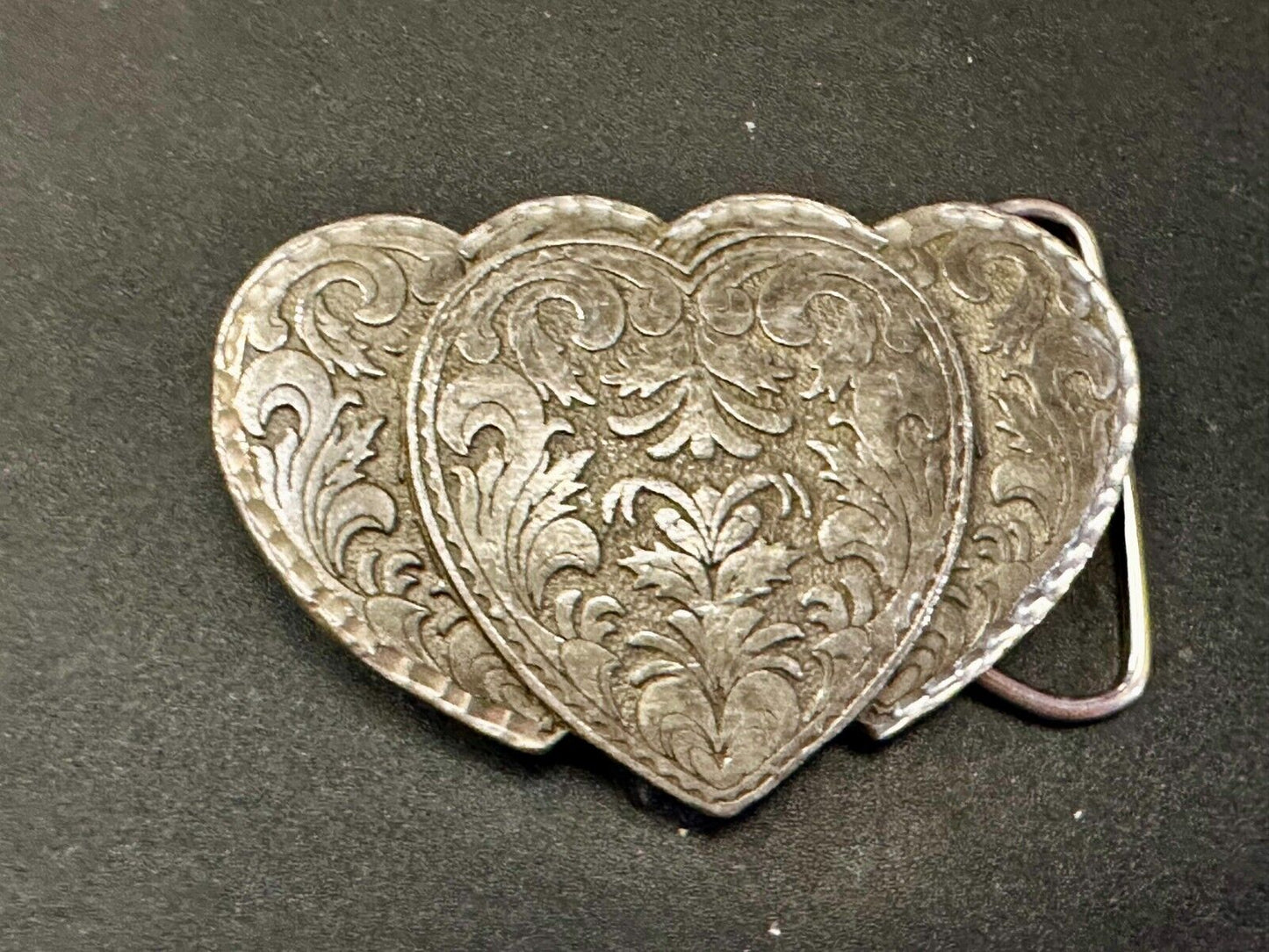 Triple Hearts Flower Swirl VTG 1995 Western Cowboy Cowgirl Belt Buckle C&J Inc.