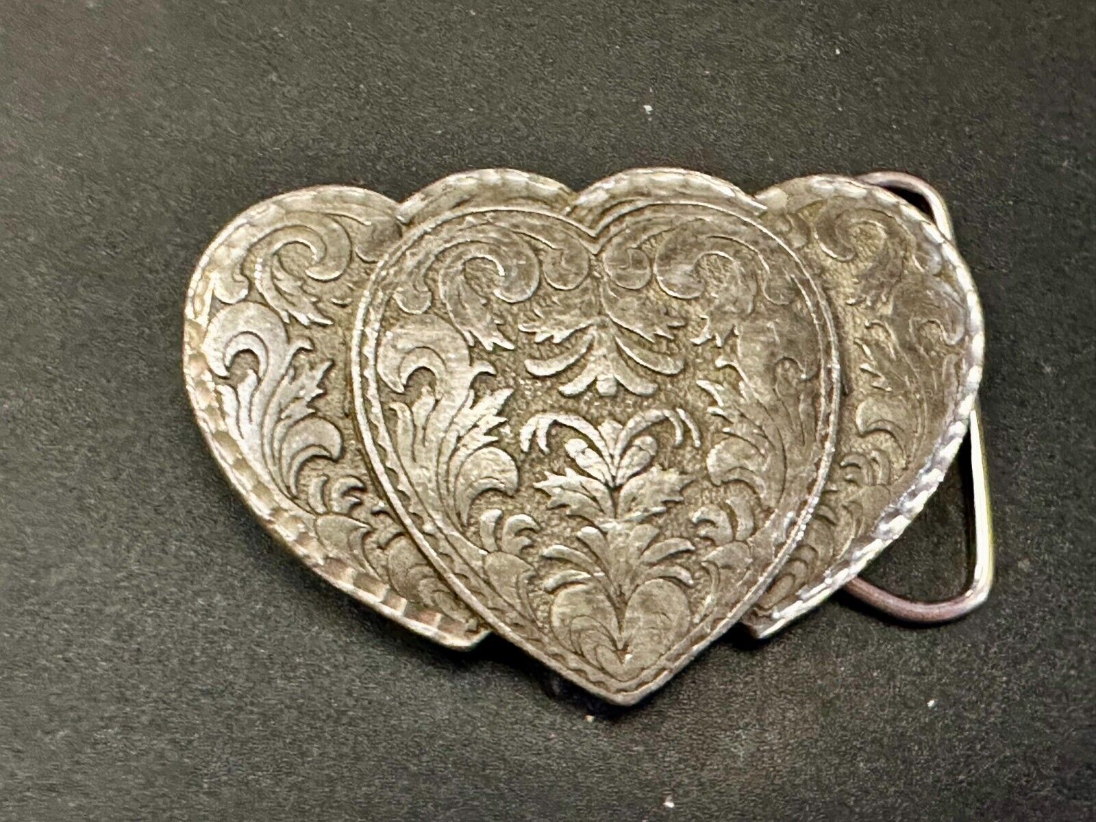 Triple Hearts Flower Swirl VTG 1995 Western Cowboy Cowgirl Belt Buckle C&J Inc.