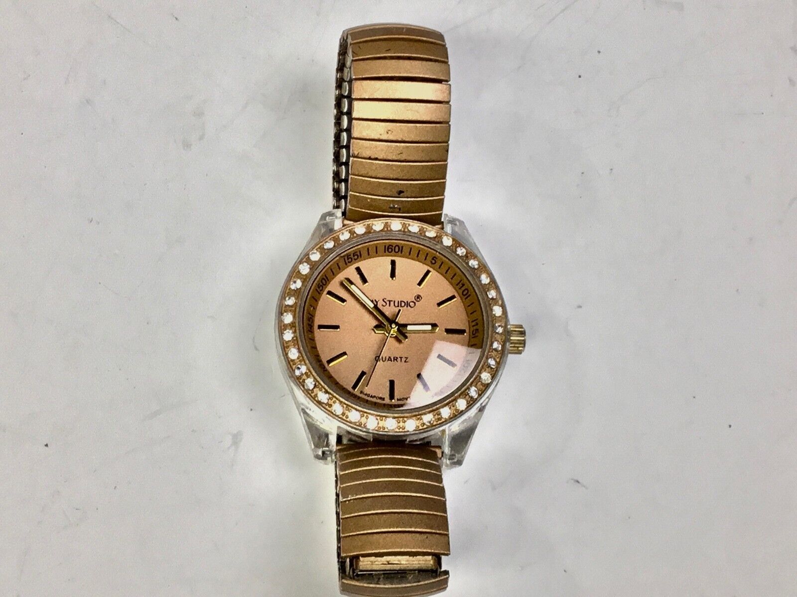 Bay Studio Ladies Silver Clear Acrylic Brown Bronze Rhinestone watch