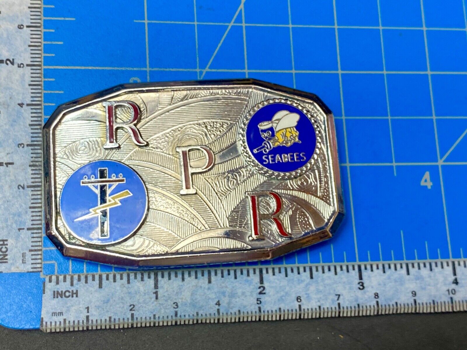 US NAVY SEABEES  Utility pole lightning strike  RPR belt buckle by Hook fast