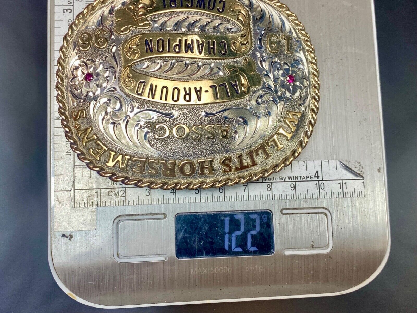 All Around Champion Cowgirl Willits Horsemen's Assoc 96 Trophy belt buckle by Gj