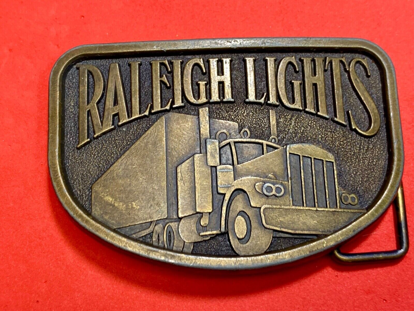 1970S Vintage Raleigh Lights Cigarettes Tobacco Semi Truck Trucker Belt Buckle