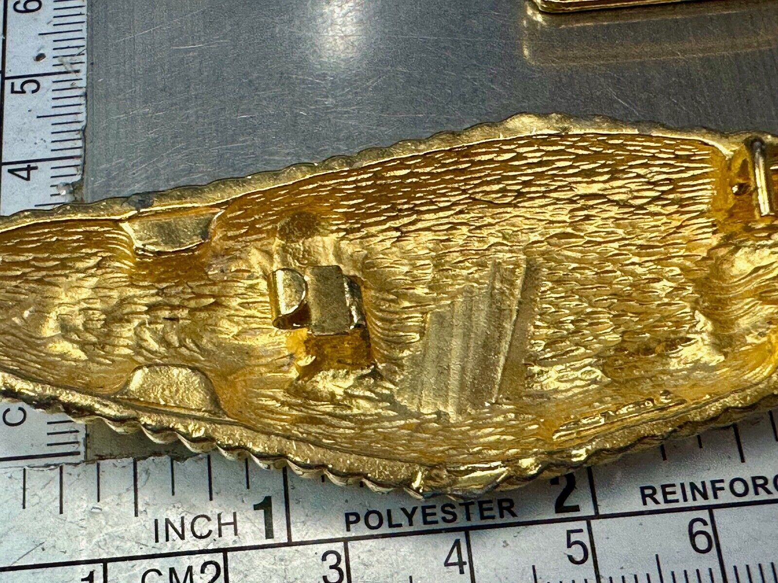 Two piece interconnecting vintage retro gold tone belt buckle Signed