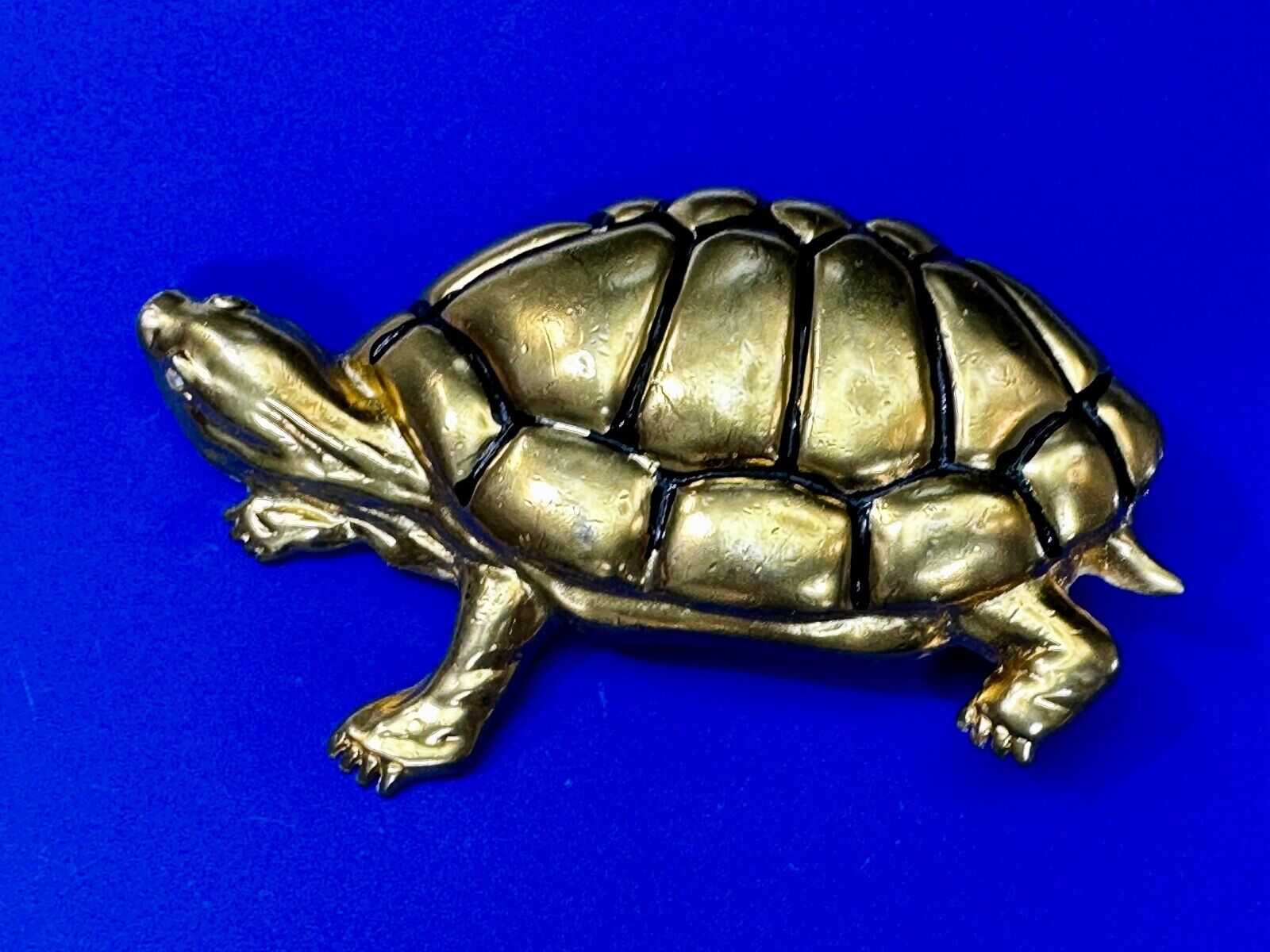 Tortoise Turtle Adorable Figural Huge Gold Tone Vintage Belt Buckle Over 4" Wide