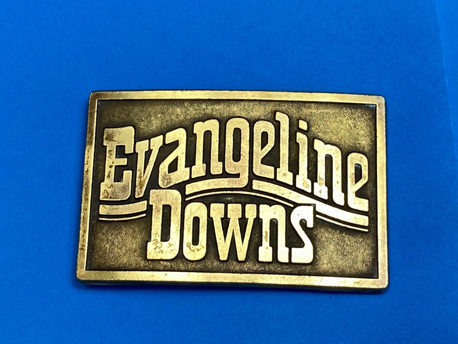 VINTAGE 1970s **EVANGELINE DOWNS** HORSE TRACK SPORTS BETTING BELT BUCKLE 