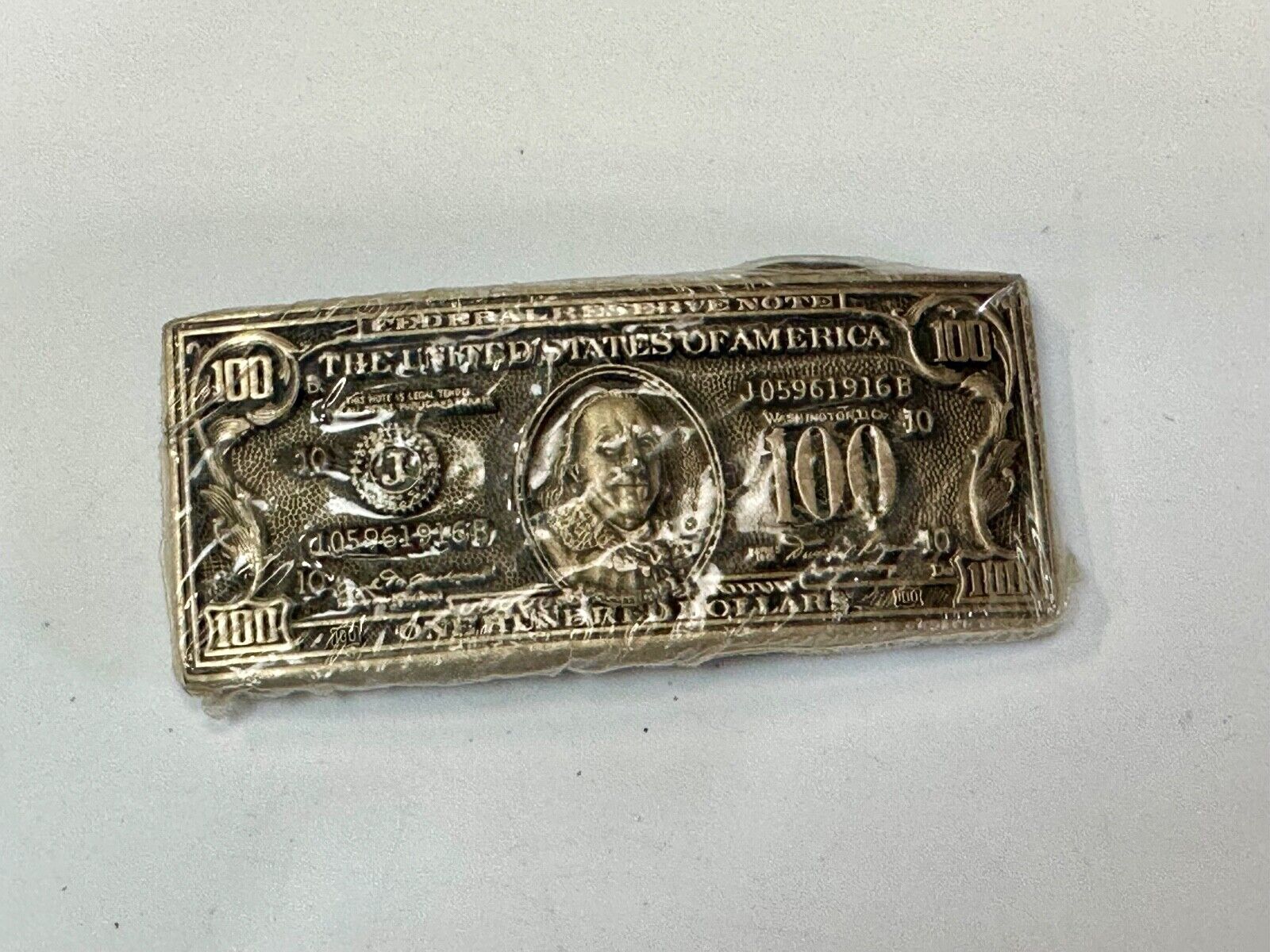 100 Dollar Bill Benjamin Solid Brass NOS Belt Buckle by Award Design Medals