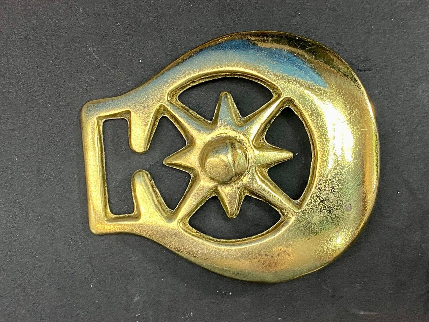 Vintage Horse Saddle Medallion Solid Brass nights STAR or cowgirls belt buckle!