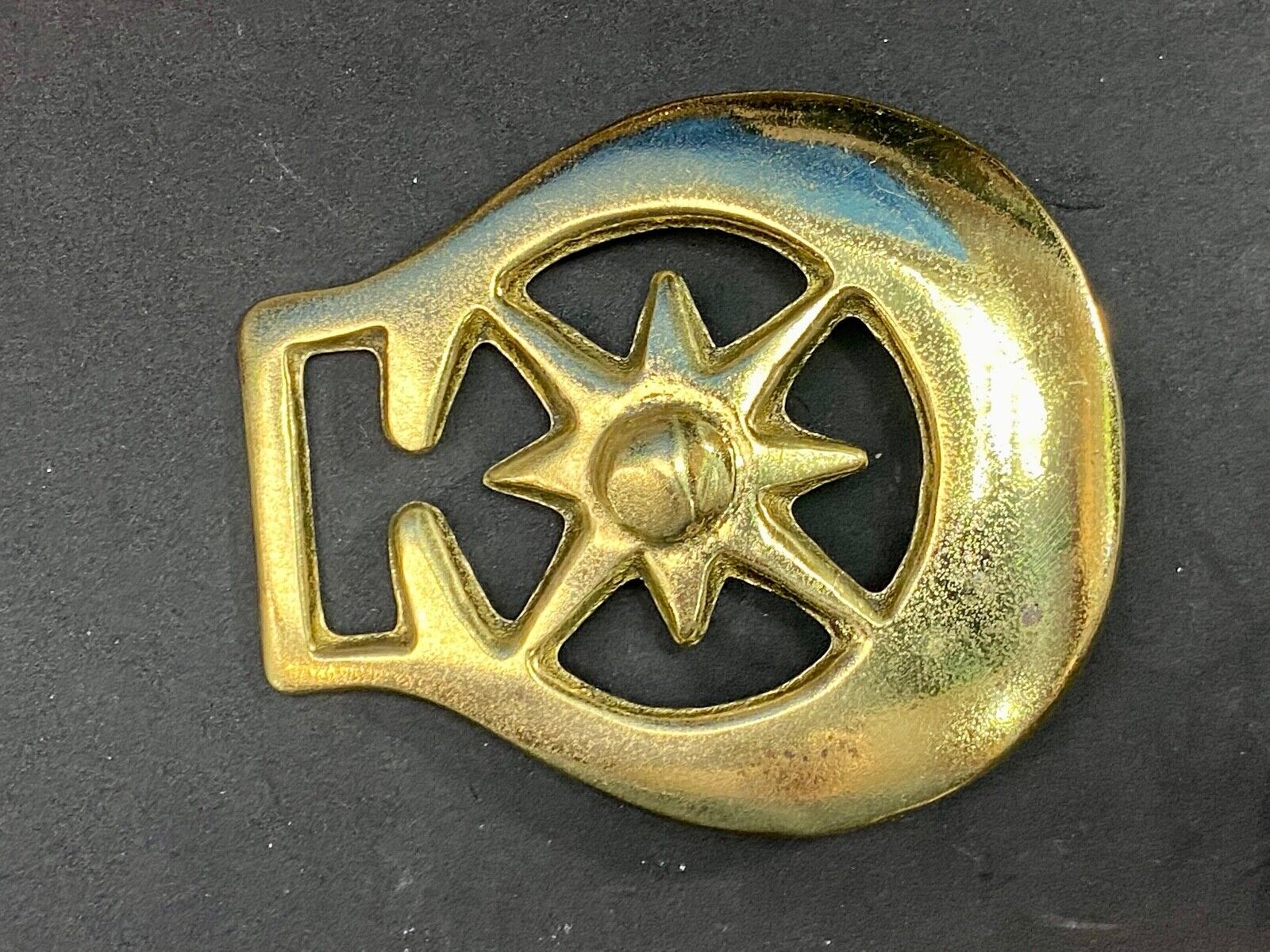 Vintage Horse Saddle Medallion Solid Brass nights STAR or cowgirls belt buckle!