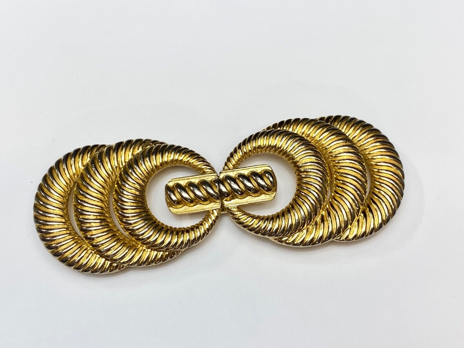 80's Accessocraft NYC Loops - Two piece Interlocking gold color belt buckle