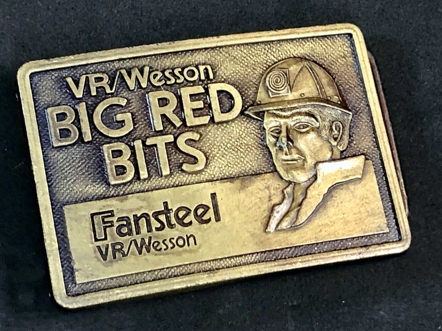 Vintage Belt Buckle  - VR / Wesson BIG RED BITS  Fansteel Company Advertisement 
