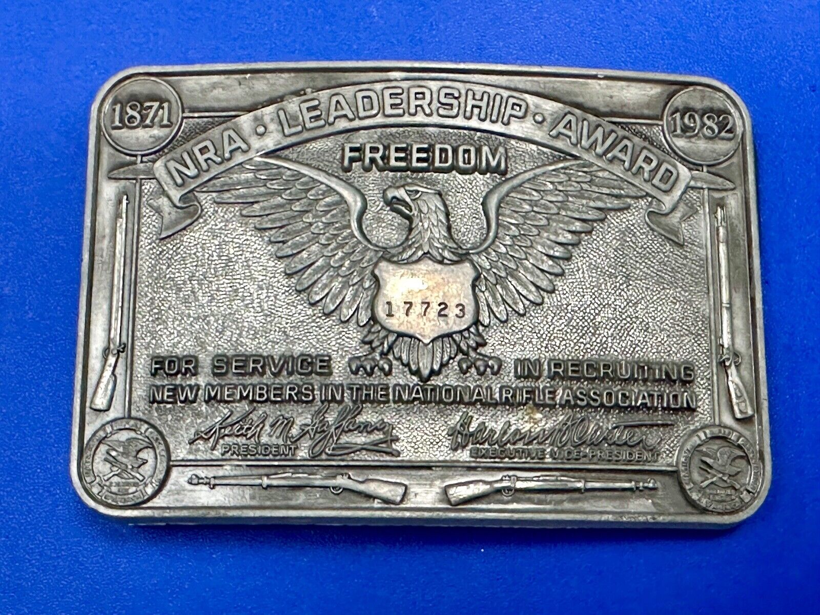 1871-1983 NRA Leadership Award Freedom Numbered Engraved Belt Buckle