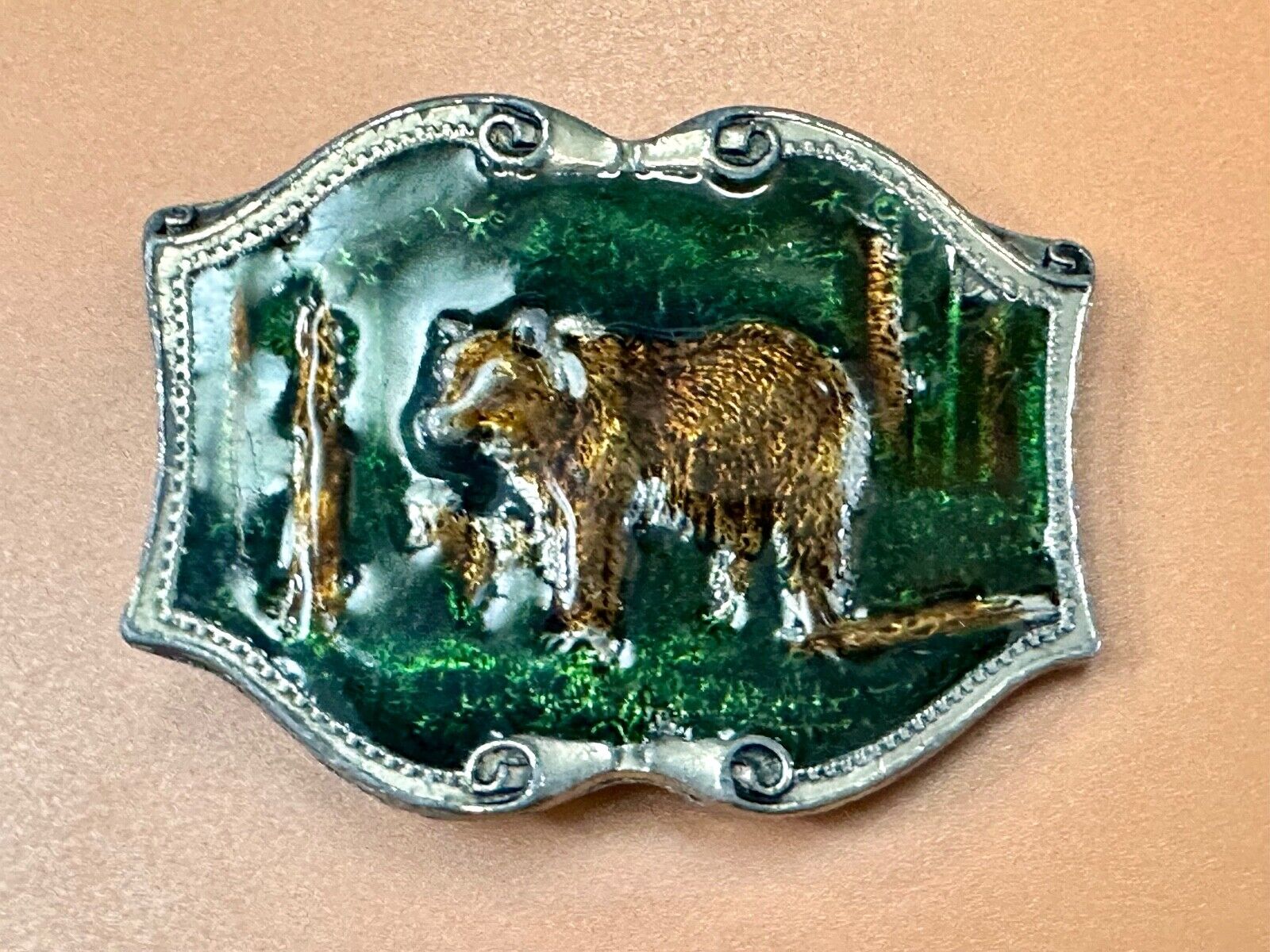 Bear & Cub in Nature Vintage Tiffany Studio New York belt buckle